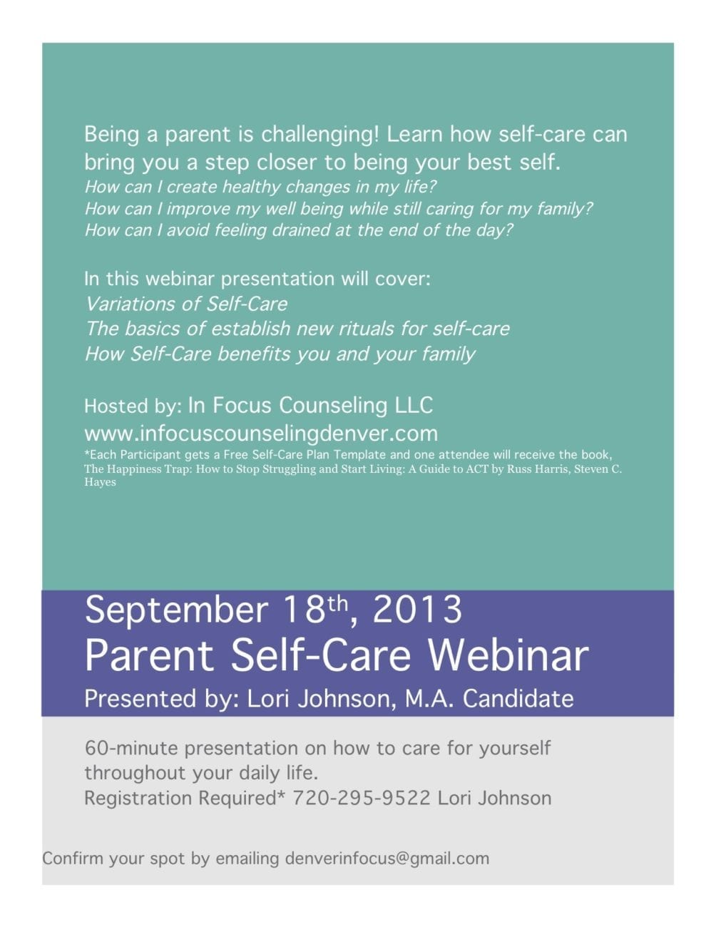 Flyer for Parent Self-Care - Addiction & OCD Therapy Lakewood